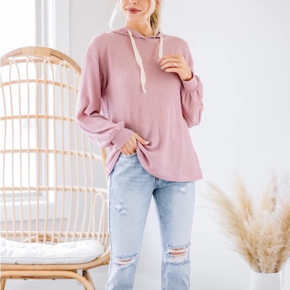 Pink Waffle Knit Pullover Sweater Top - Picture 4 of 6